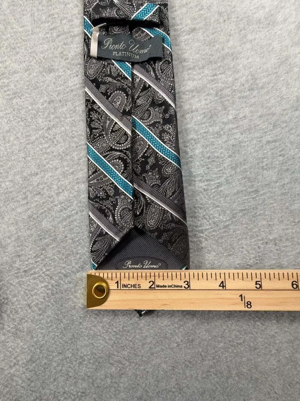 Pronto Uomo Platinum Men's 100% Silk Paisley Stripe Necktie
